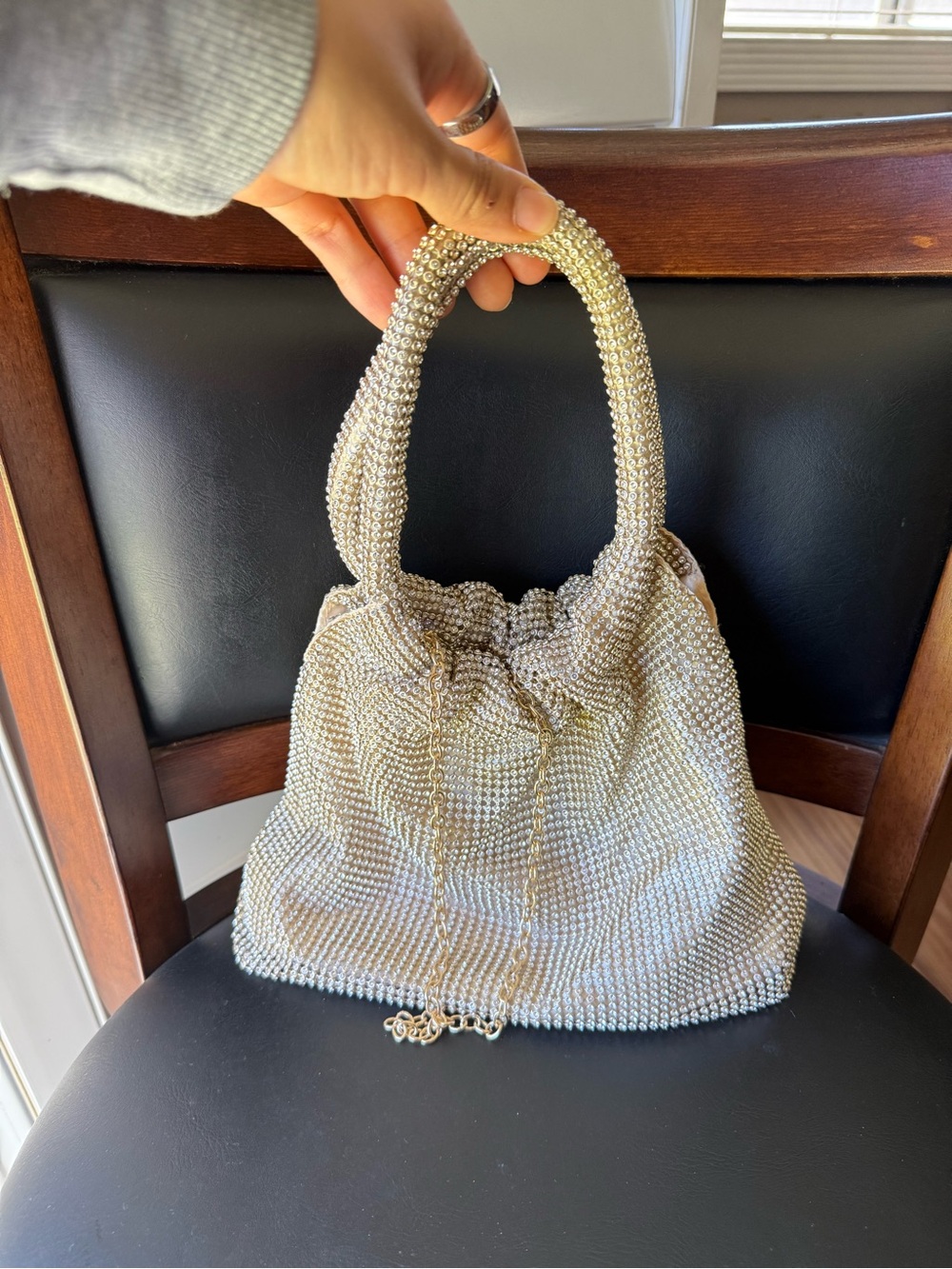 Gold purse with silver rhinestones